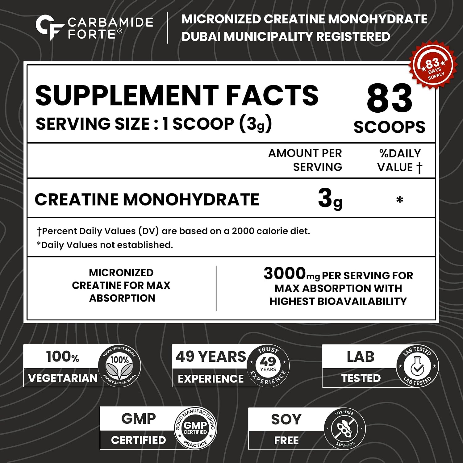 پودر کراتین مونوهیدرات Carbamide Forte، 250 گرم، 83 سروینگ