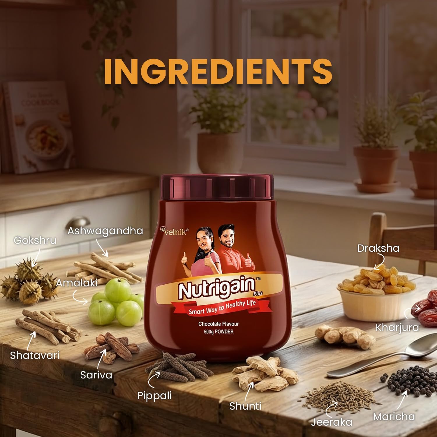 مکمل افزایش اشتها و وزن Nutrigain Plus، 500 گرم، طعم شکلاتی