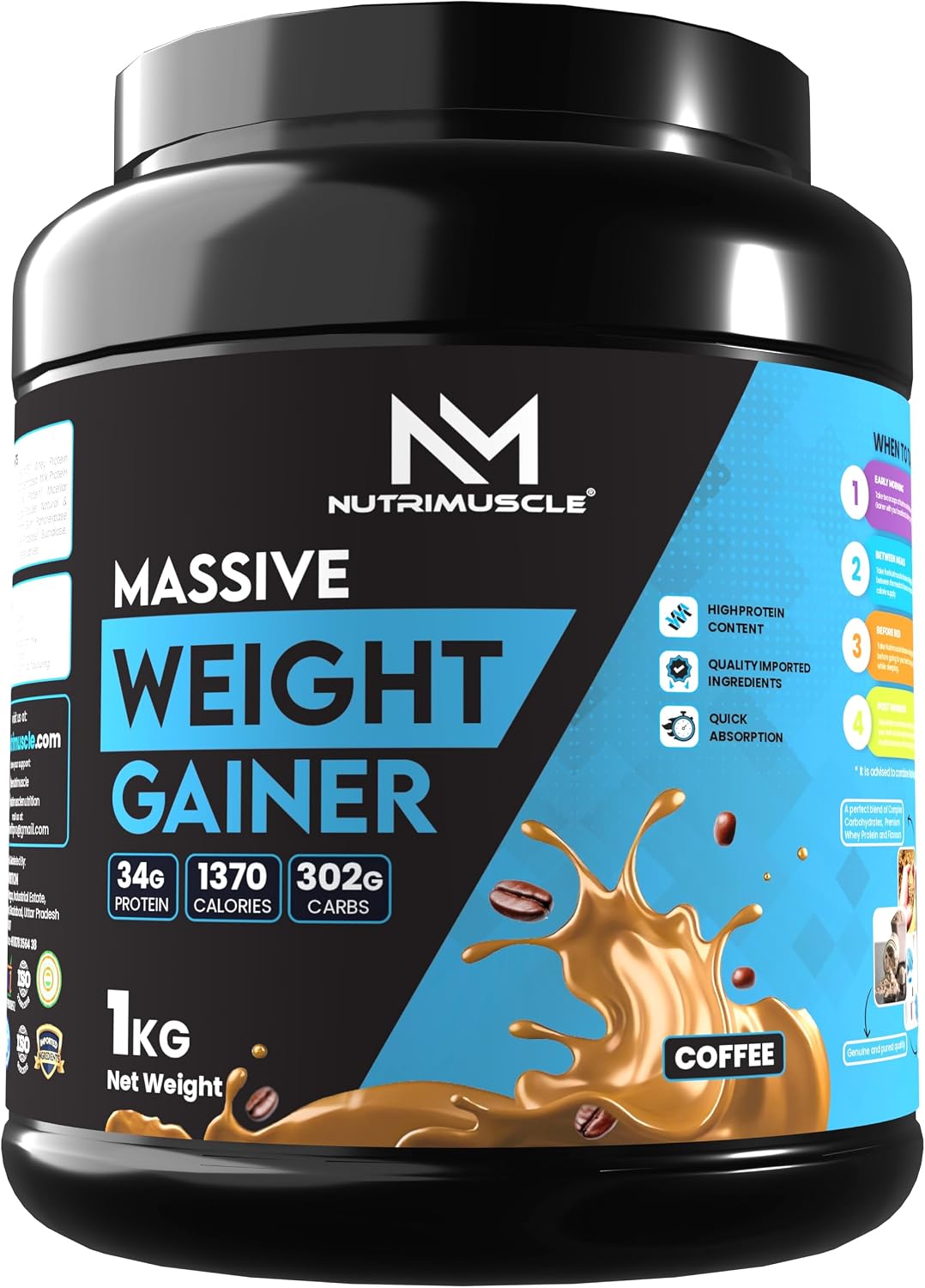 گینر افزایش وزن Nutrimuscle Massive Weight Gainer، 1 کیلوگرم، طعم شکلات لاته