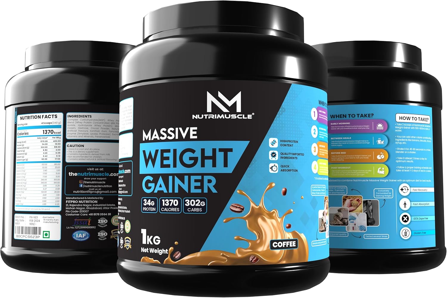 گینر افزایش وزن Nutrimuscle Massive Weight Gainer، 1 کیلوگرم، طعم شکلات لاته
