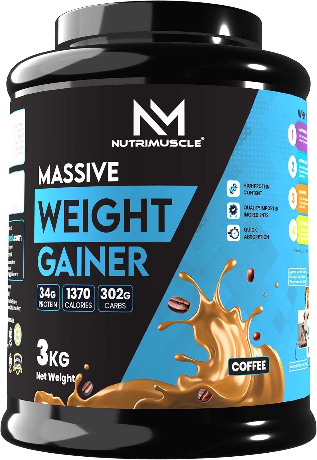 گینر افزایش وزن Nutrimuscle Massive Weight Gainer، 3 کیلوگرم، طعم شکلات لاته