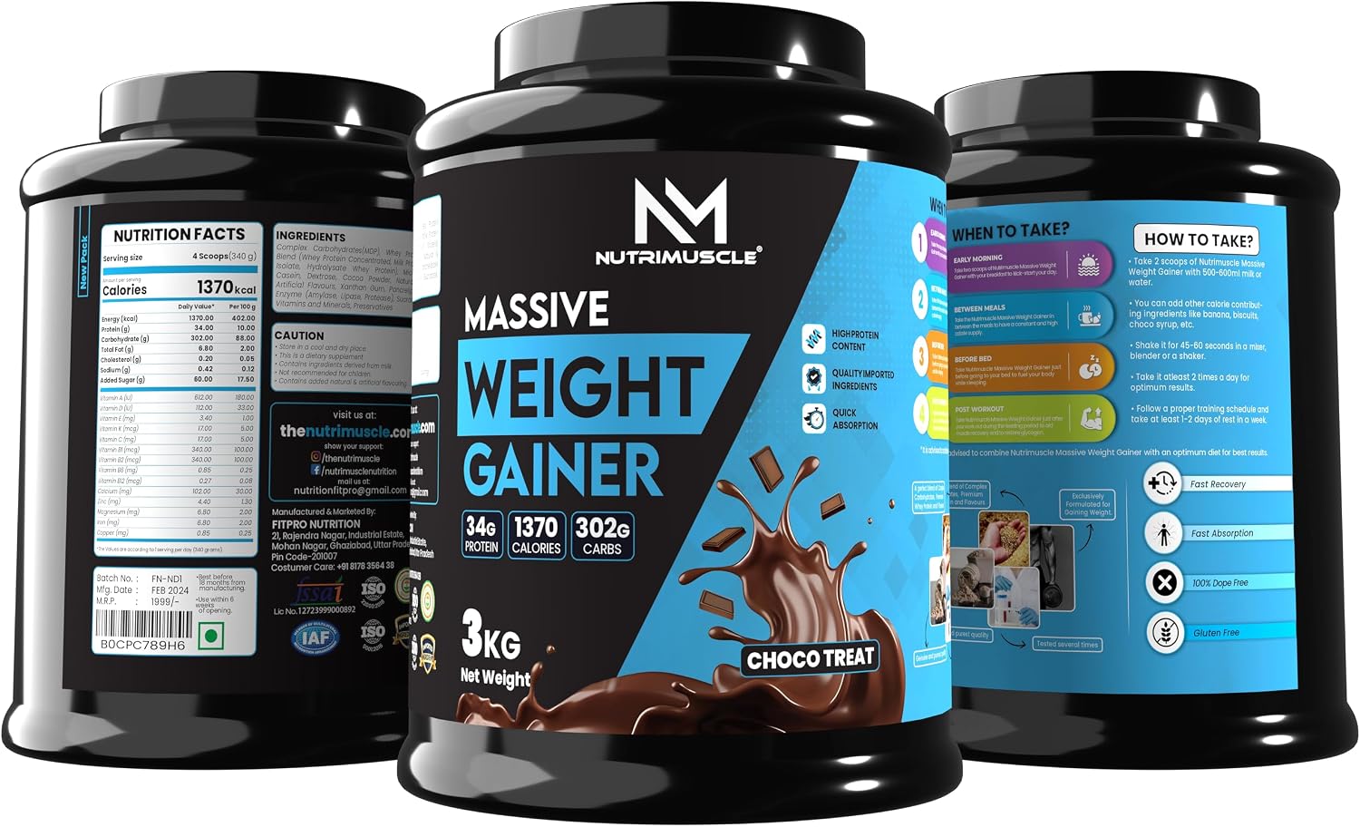 گینر افزایش وزن Nutrimuscle Massive Weight Gainer، 3 کیلوگرم