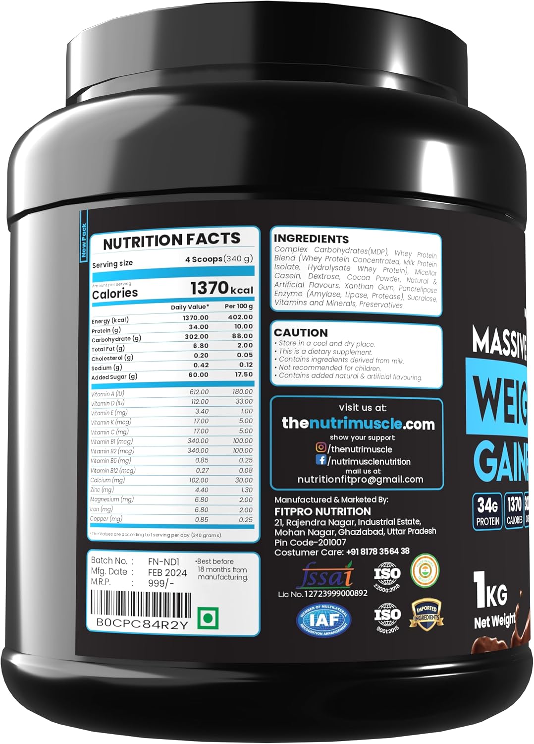 گینر افزایش وزن Nutrimuscle Massive Weight Gainer، 1 کیلوگرم