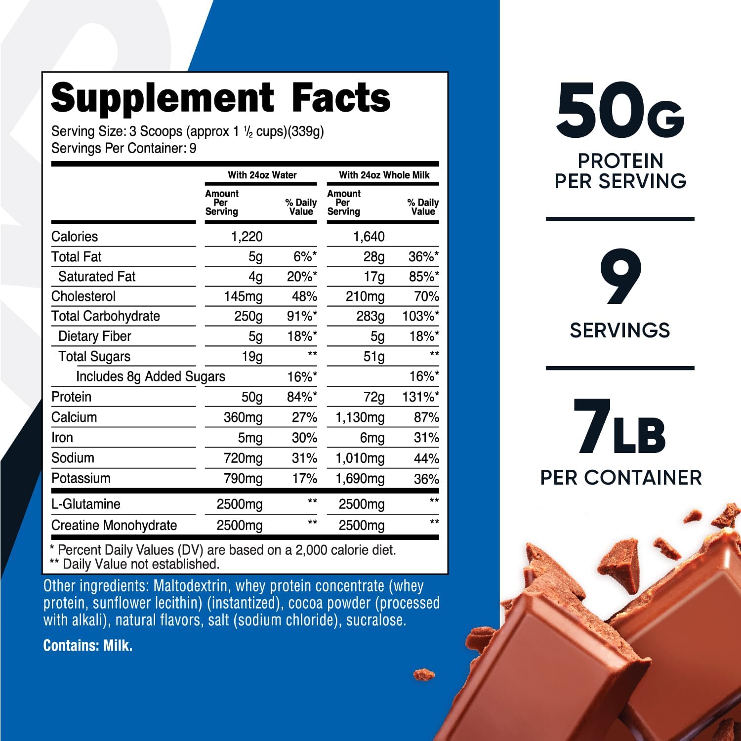 گینر افزایش وزن Nutricost، 50 گرم پروتئین، 6.7 پوند، طعم شکلات دوبل