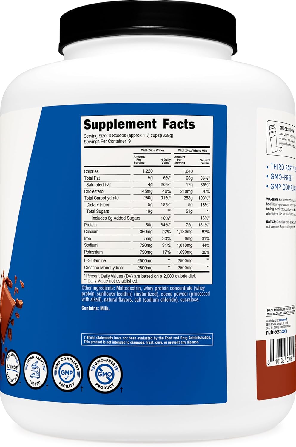 گینر افزایش وزن Nutricost، 50 گرم پروتئین، 6.7 پوند، طعم شکلات دوبل