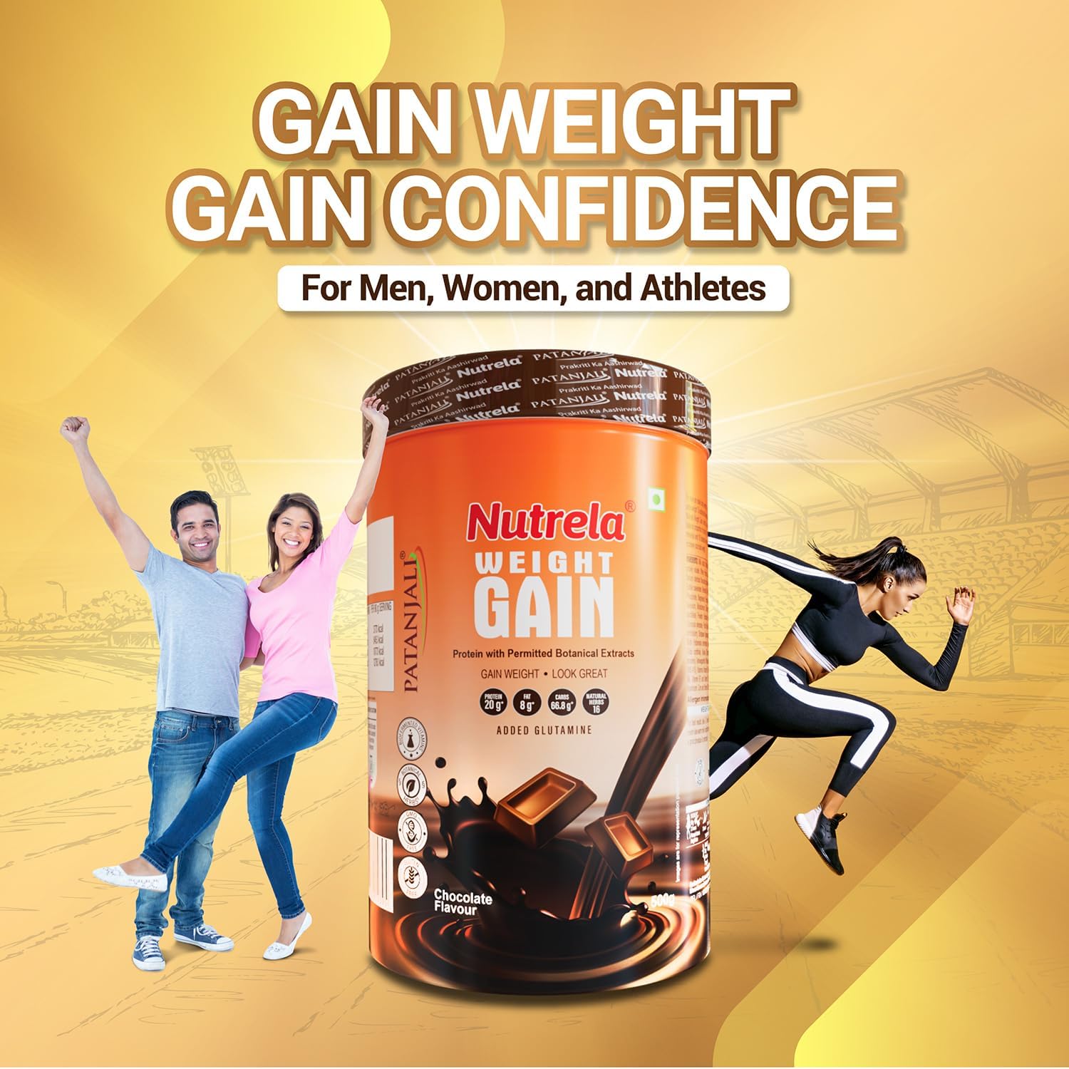 گینر افزایش وزن NUTRELA، 20 گرم پروتئین، 500 گرم، طعم شکلاتی