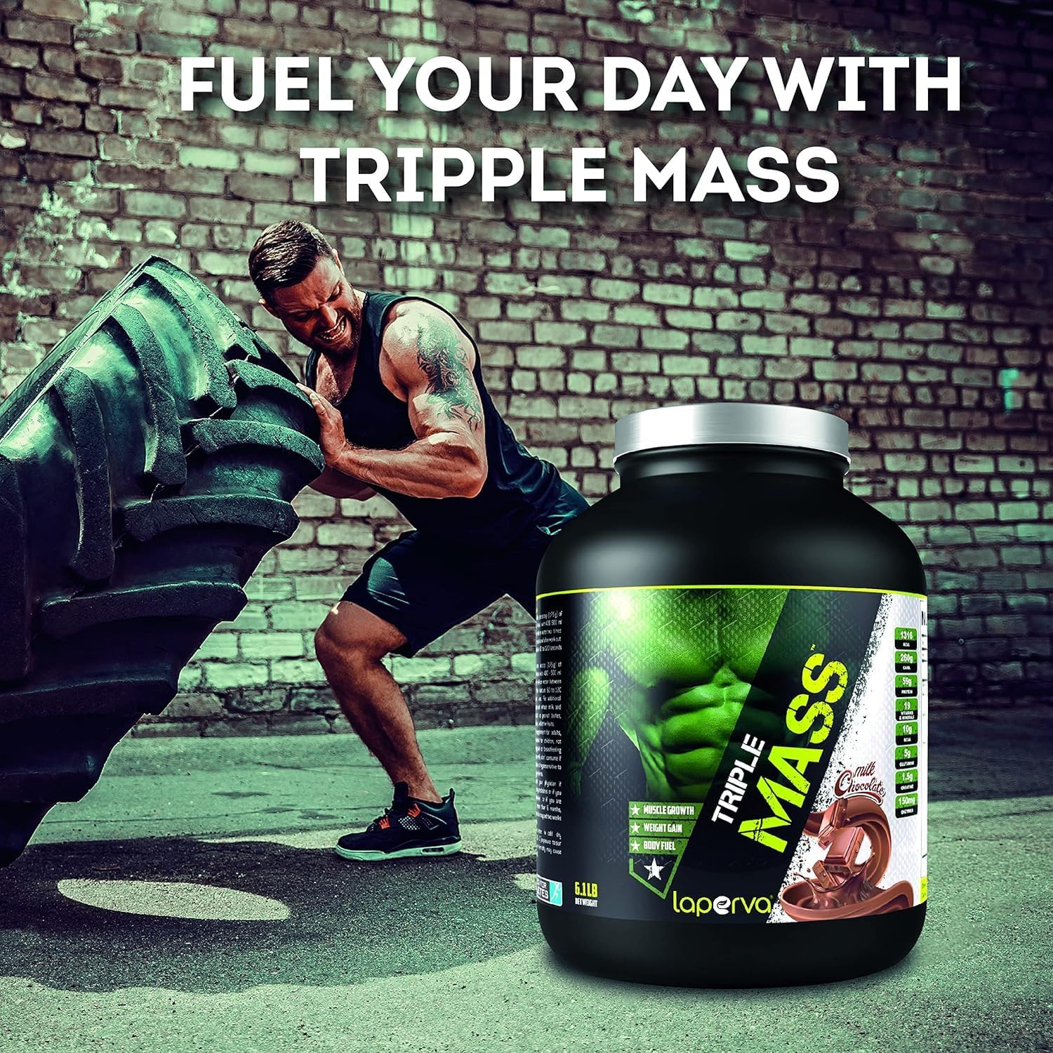 گینر افزایش وزن laperva Triple Mass، 6 پوند، طعم شکلات و بادام‌زمینی