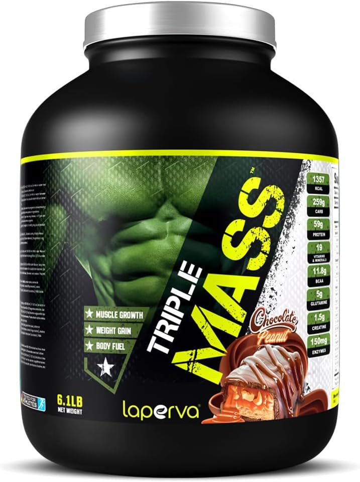 گینر افزایش وزن laperva Triple Mass، 6 پوند، طعم شکلات و بادام‌زمینی