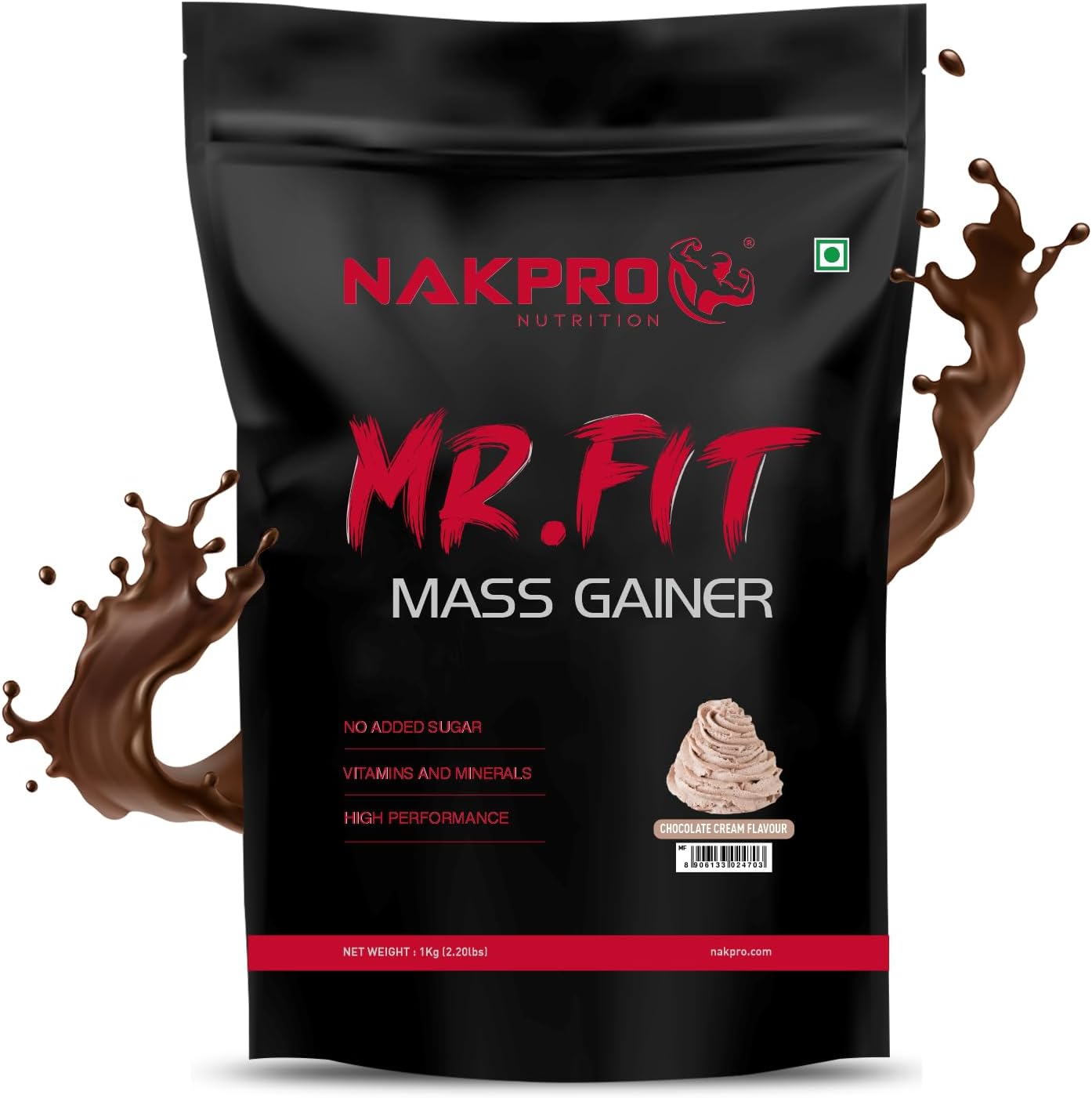 گینر افزایش وزن Nakpro، 1 کیلوگرم، طعم کرم شکلات