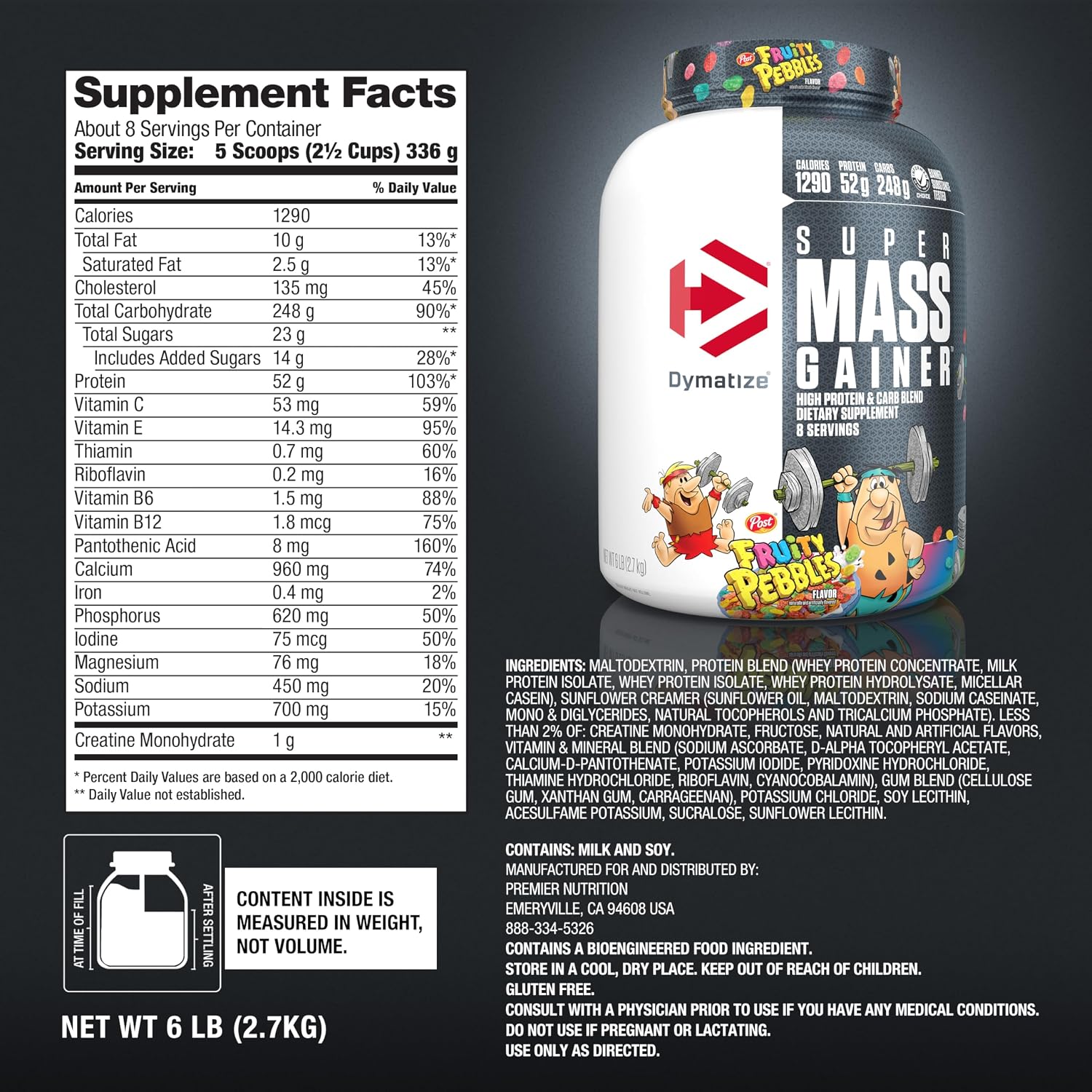 گینر افزایش وزن Dymatize Super Mass Gainer، 6 پوند، طعم غلات میوه‌ای