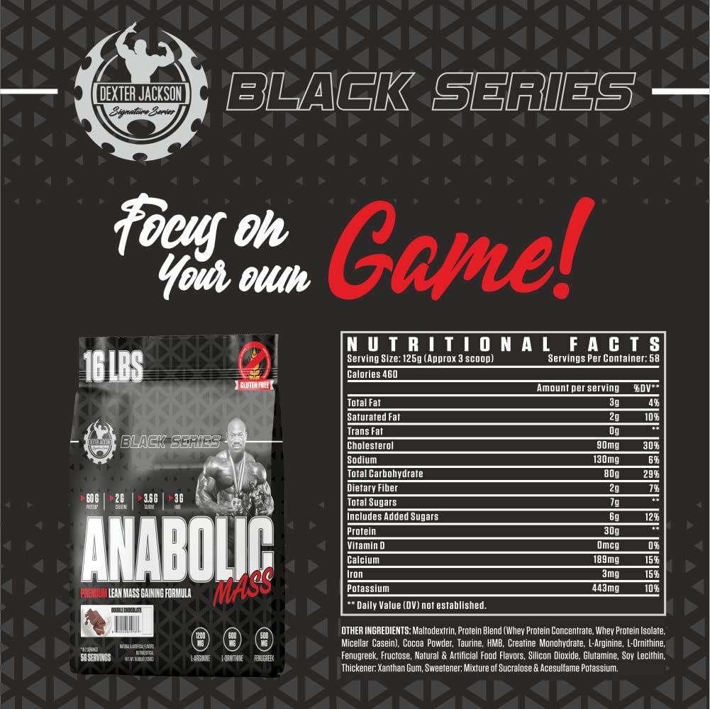 گینر افزایش وزن Dexter Jackson Black Anabolic Mass Gainer، 16 پوند، طعم شکلات دوبل