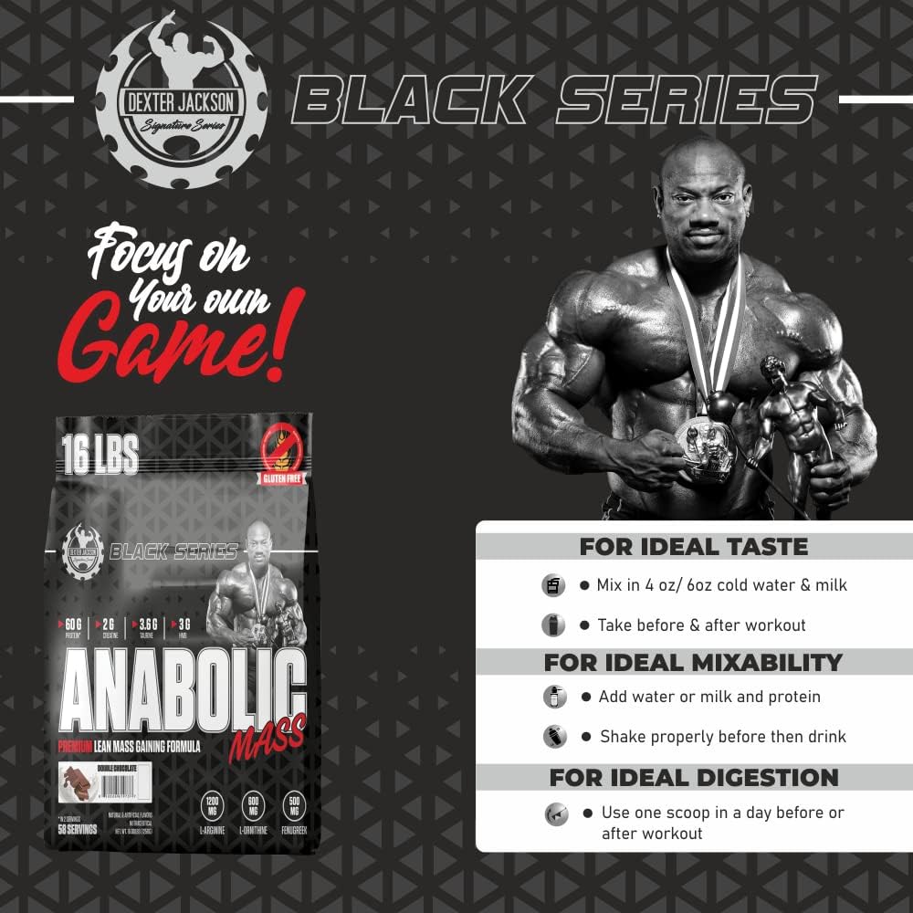 گینر افزایش وزن Dexter Jackson Black Anabolic Mass Gainer، 16 پوند، طعم شکلات دوبل