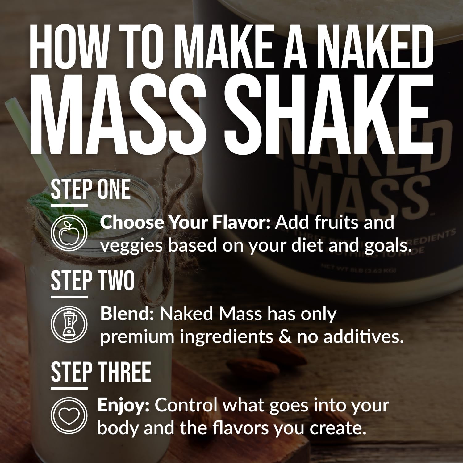 گینر افزایش وزن NAKED، 50 گرم پروتئین، 8 پوند، طعم توت‌فرنگی