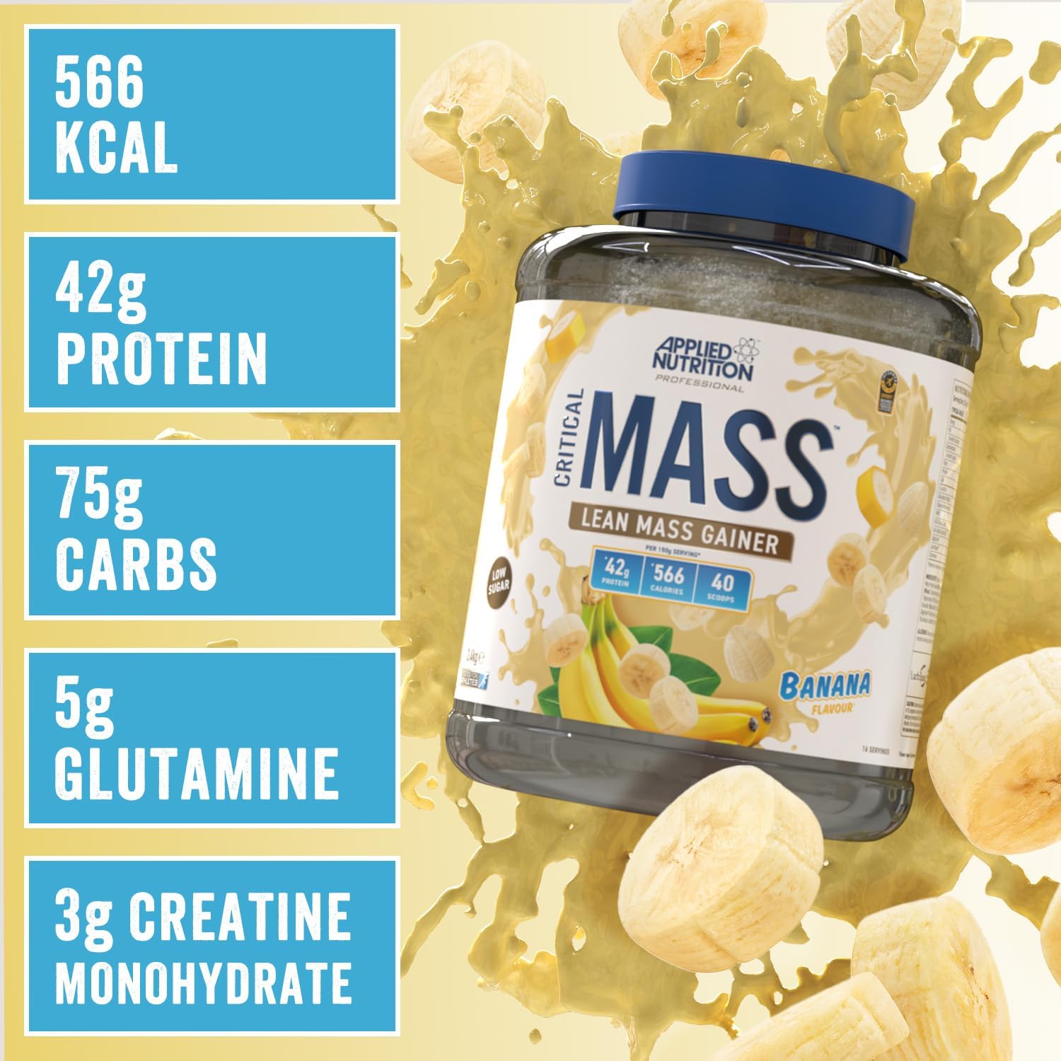 گینر افزایش وزن Applied Nutrition Critical Mass Professional، 2.4 کیلوگرم، 16 سروینگ، طعم موز