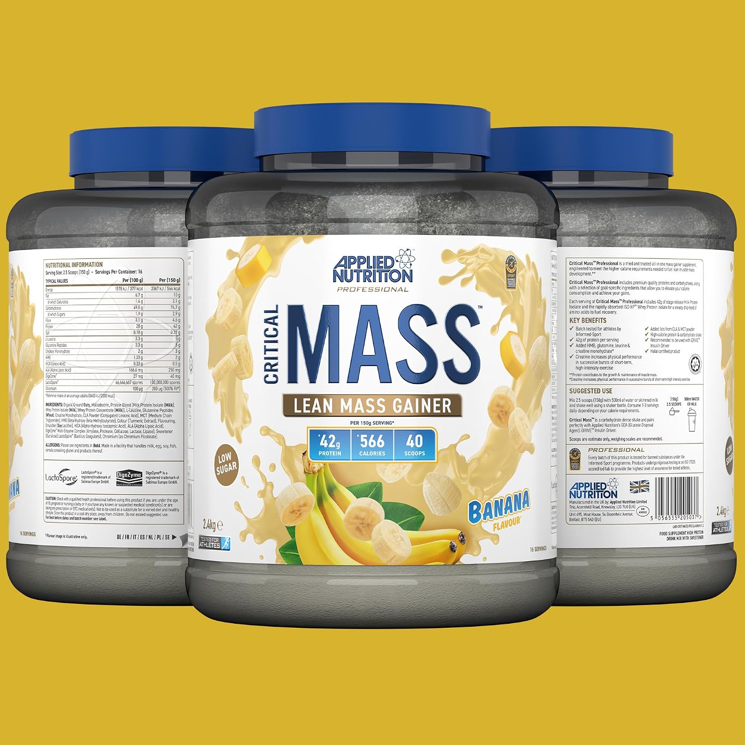 گینر افزایش وزن Applied Nutrition Critical Mass Professional، 2.4 کیلوگرم، 16 سروینگ، طعم موز