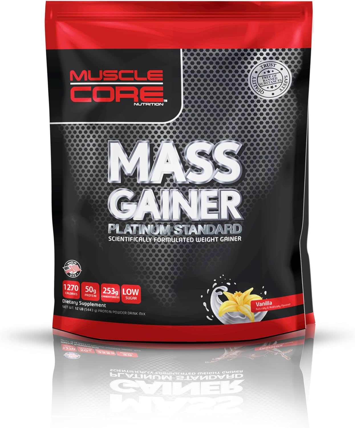 گینر افزایش وزن MUSCLE CORE NUTRITION Platinum Standard، 12 پوند، طعم وانیلی