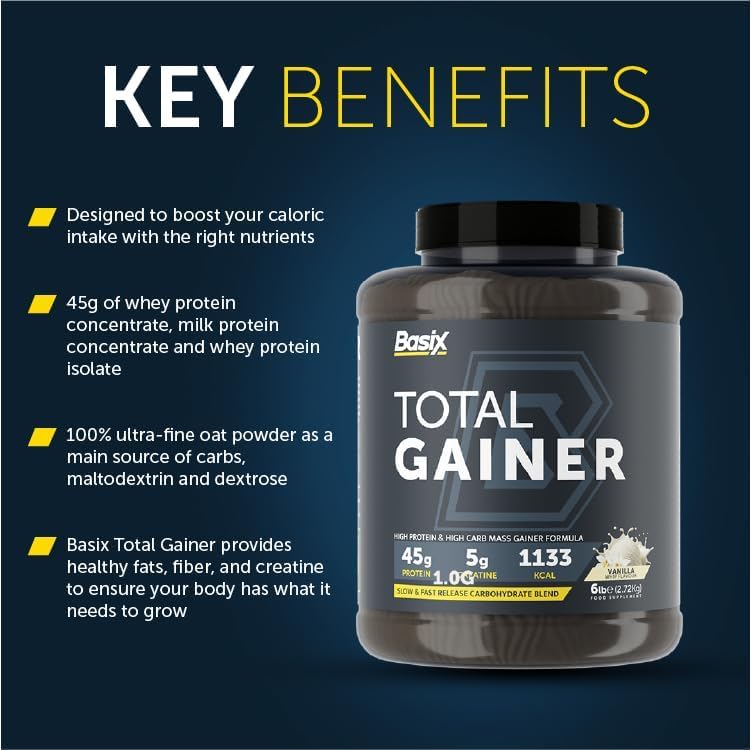 گینر افزایش وزن Basix Total Gainer، 6 پوند، طعم وانیل ویپ