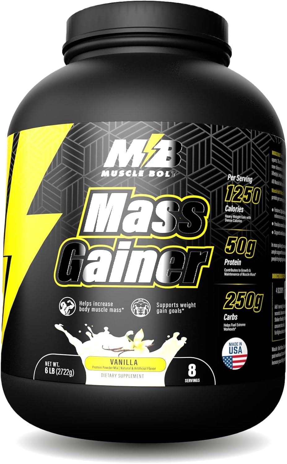 گینر افزایش وزن Muscle Bolt، 6 پوند، طعم وانیلی