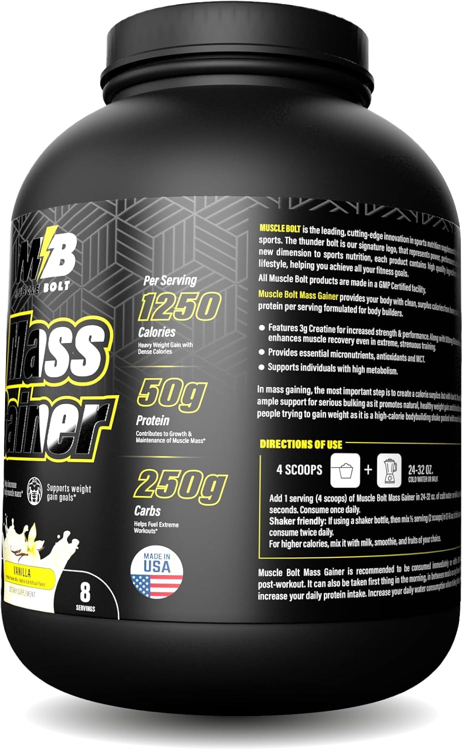 گینر افزایش وزن Muscle Bolt، 6 پوند، طعم وانیلی