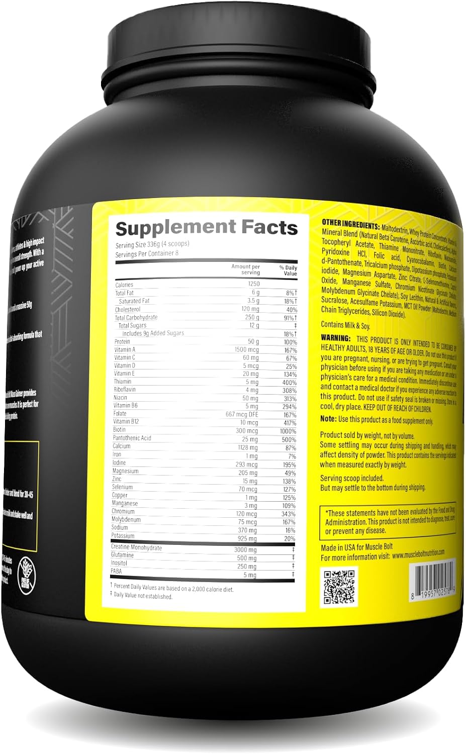گینر افزایش وزن Muscle Bolt، 6 پوند، طعم وانیلی