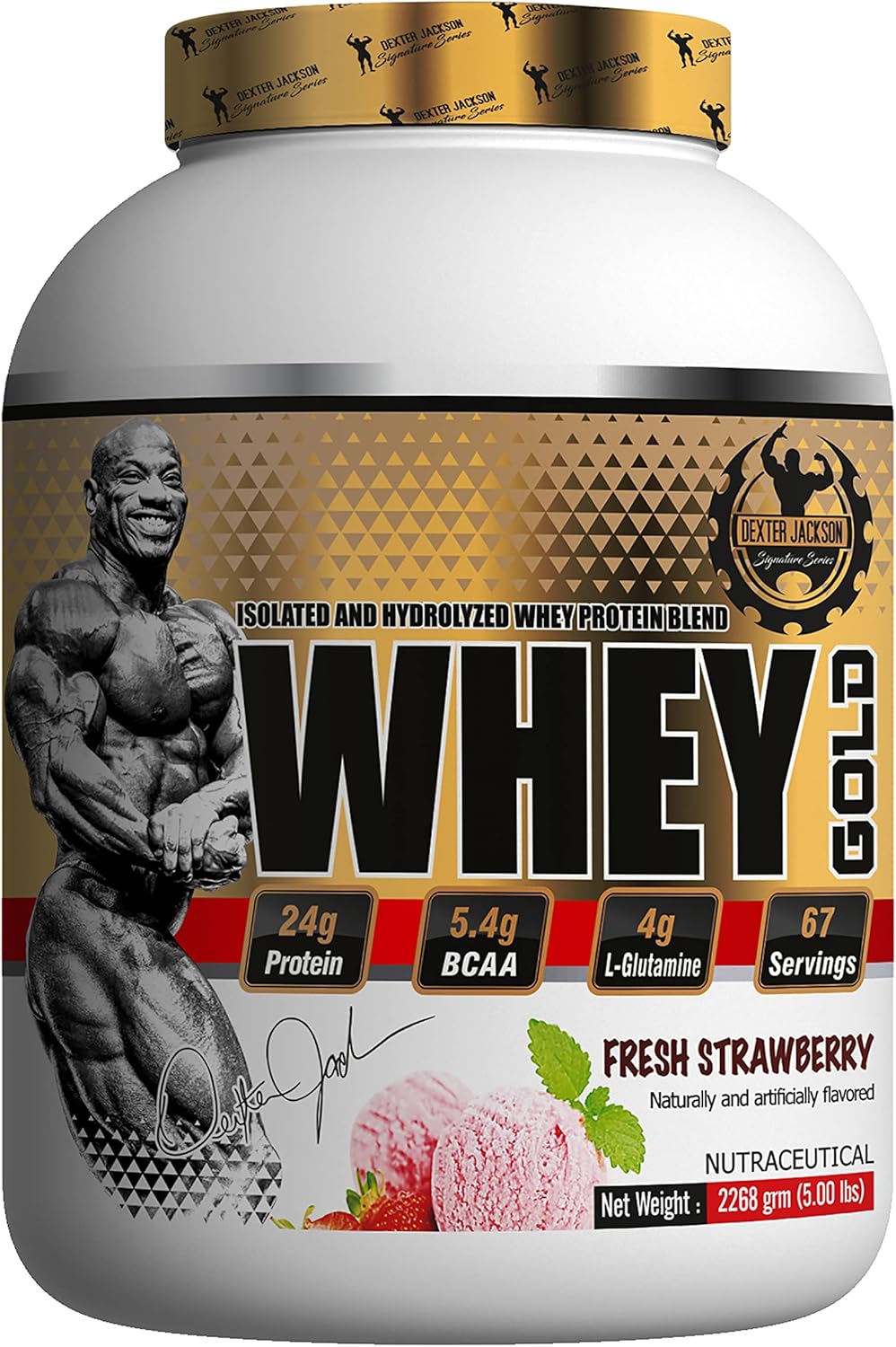 پودر پروتئین وی Dexter Jackson Whey Gold، 5 پوند، طعم توت‌فرنگی تازه