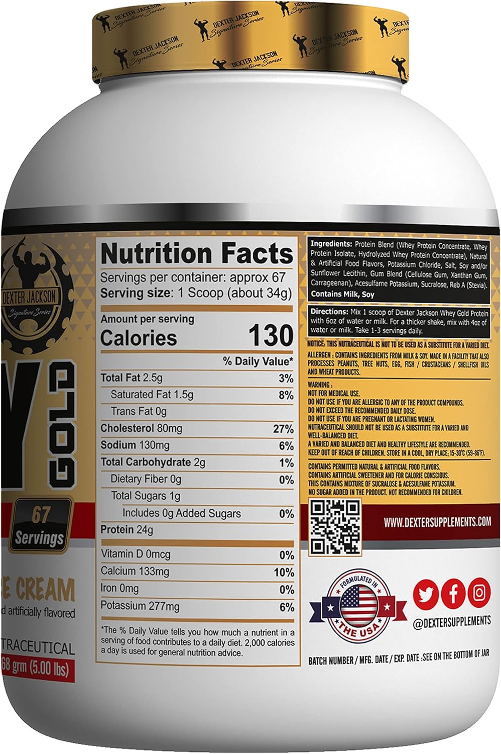 پودر پروتئین وی Dexter Jackson Whey Gold، 5 پوند، طعم بستنی وانیلی