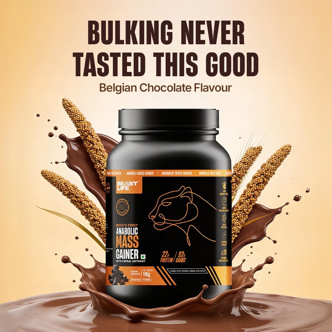 گینر افزایش وزن BeastLife، 1 کیلوگرم، طعم شکلات بلژیکی
