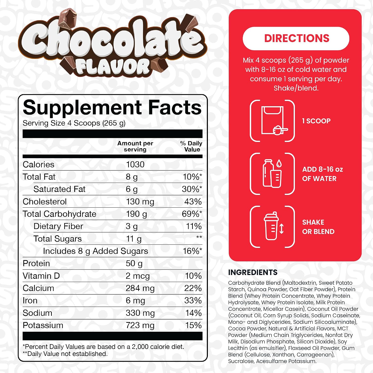 گینر افزایش وزن BASIC SUPPLEMENTS، 50 گرم پروتئین، 6 پوند، طعم شکلاتی