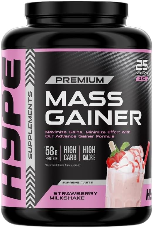 گینر افزایش وزن Hype، 3000 گرم، طعم میلک‌شیک توت‌فرنگی