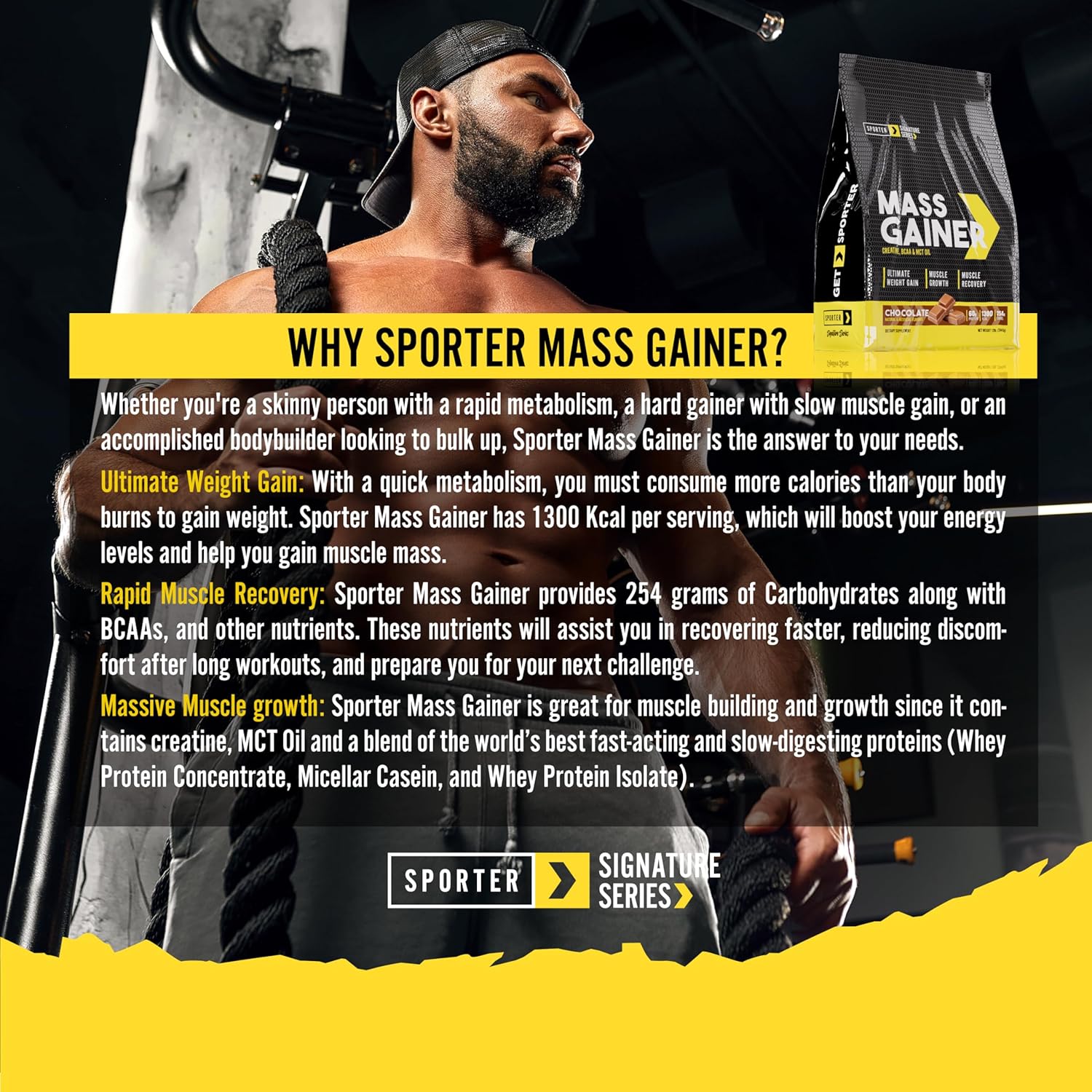 گینر افزایش وزن Sporter، 12 پوند، طعم شکلاتی