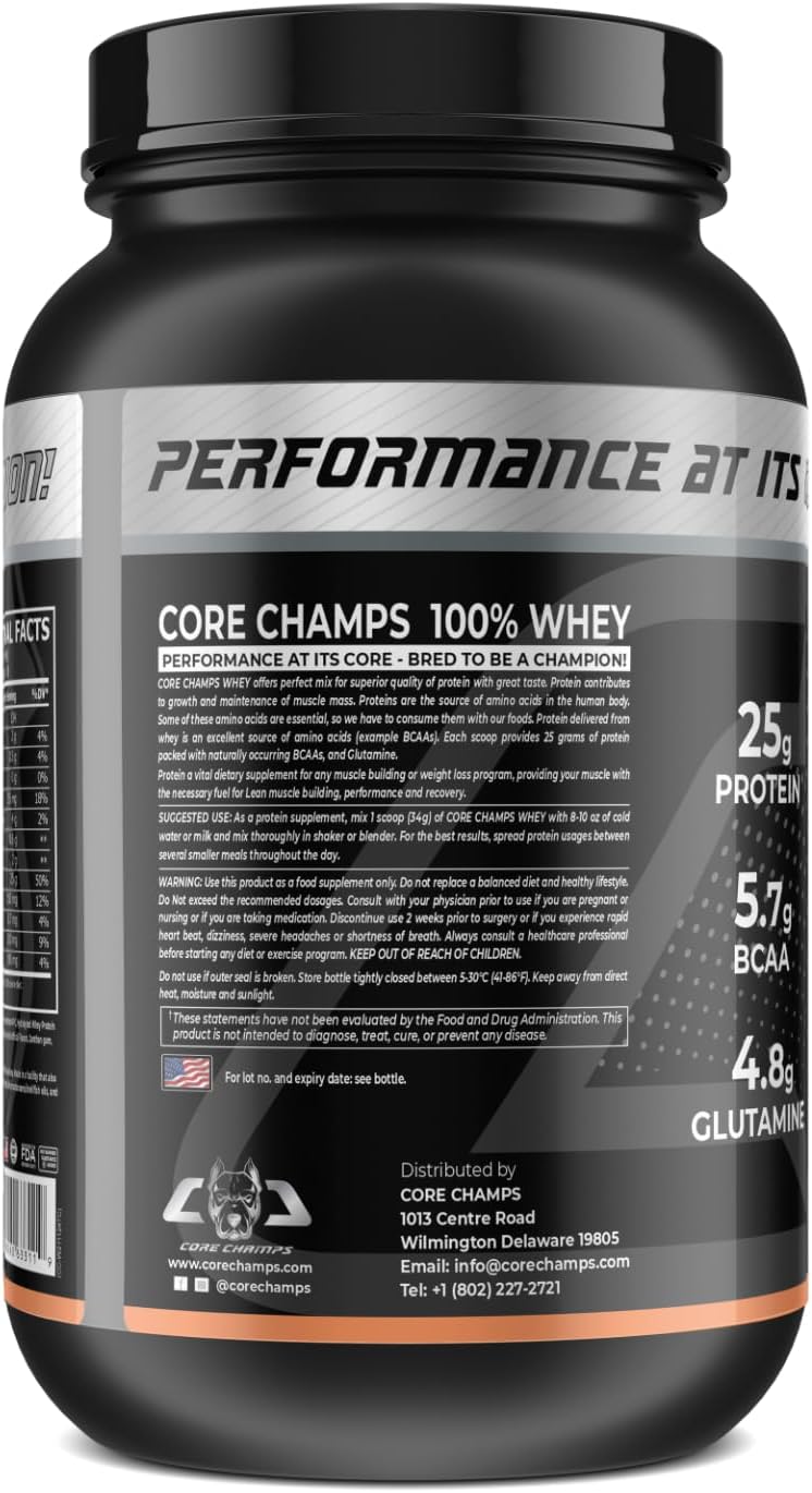 پودر پروتئین وی CORE CHAMPS، 2 پوند، 28 سروینگ، طعم تافی کارامل