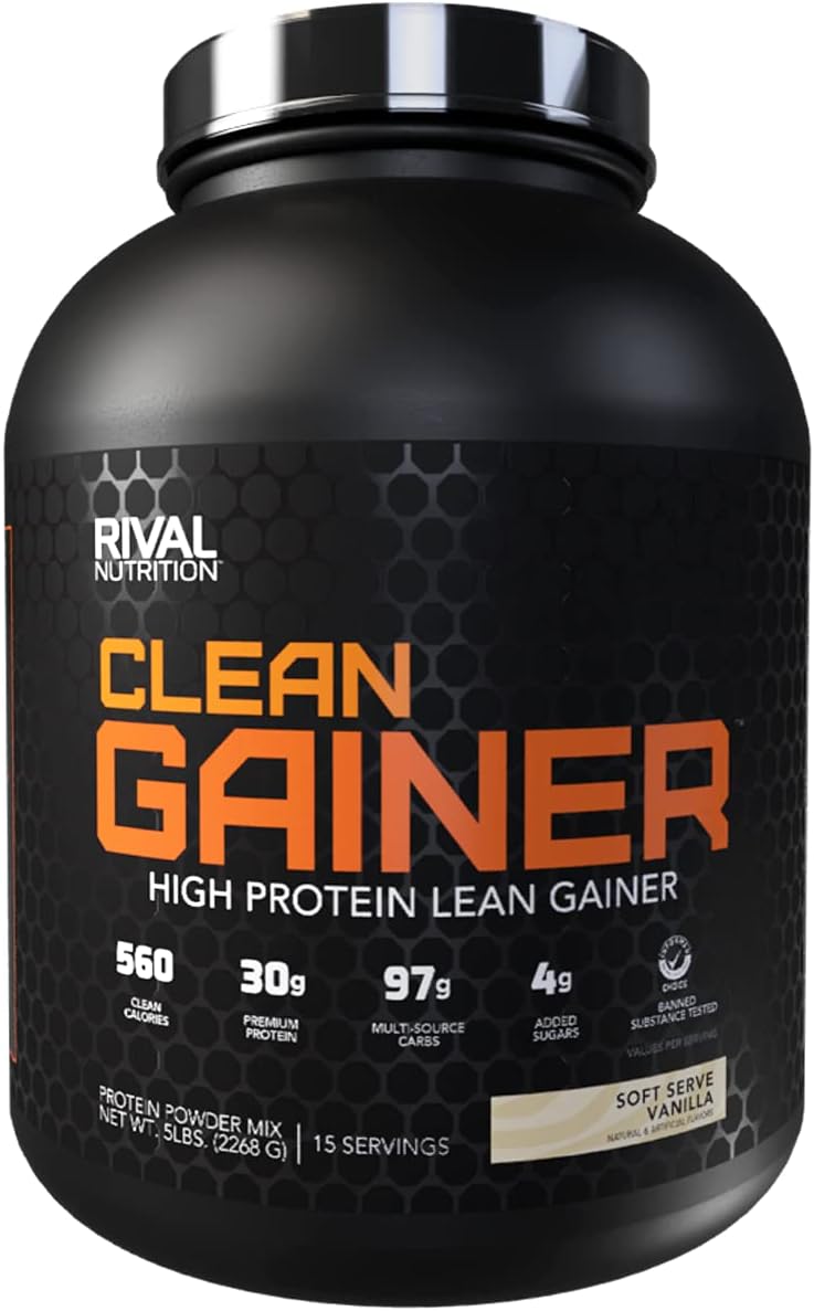 گینر افزایش وزن RIVAL NUTRITION Clean Gainer، 30 گرم پروتئین، 97 گرم، طعم وانیلی