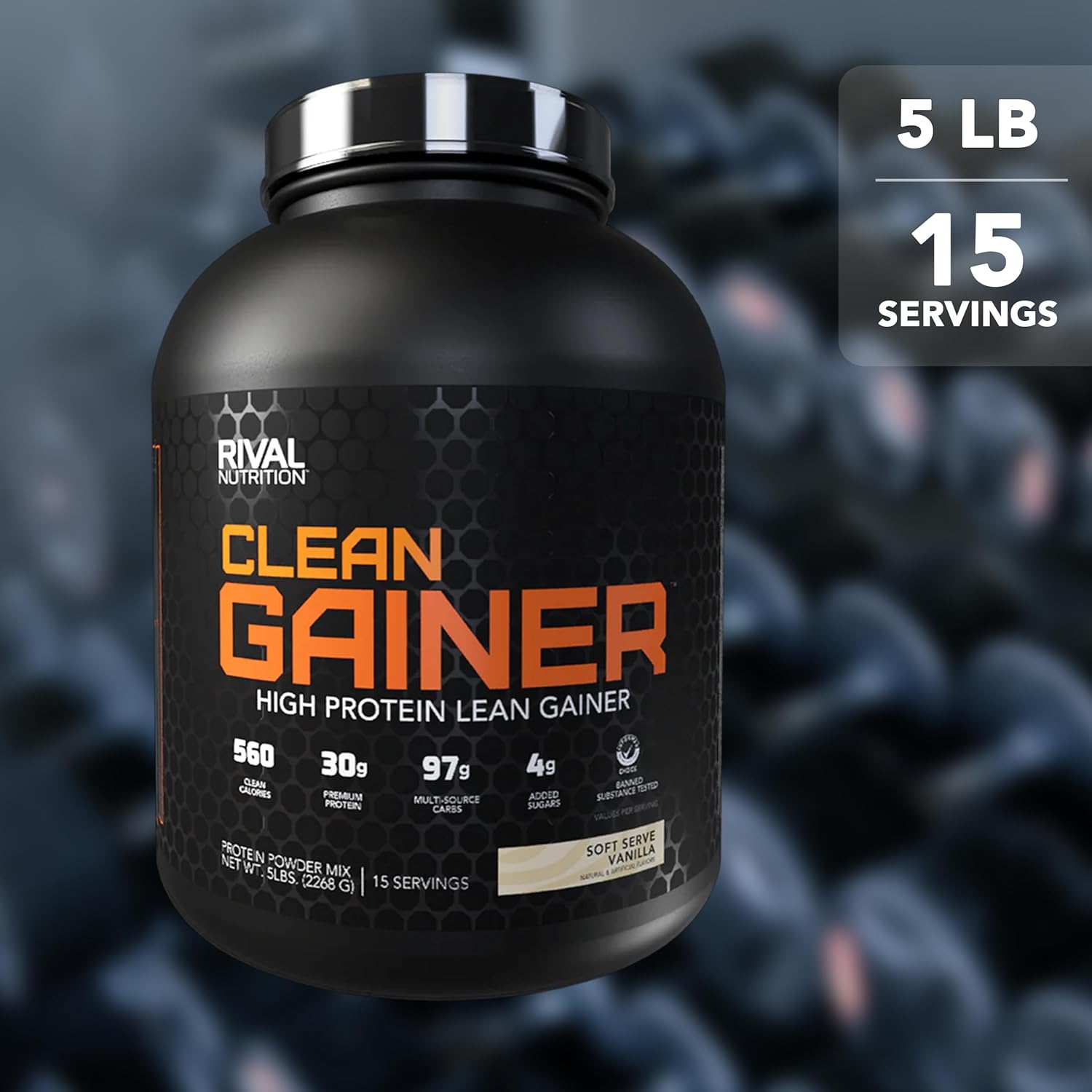 گینر افزایش وزن RIVAL NUTRITION Clean Gainer، 30 گرم پروتئین، 97 گرم، طعم وانیلی