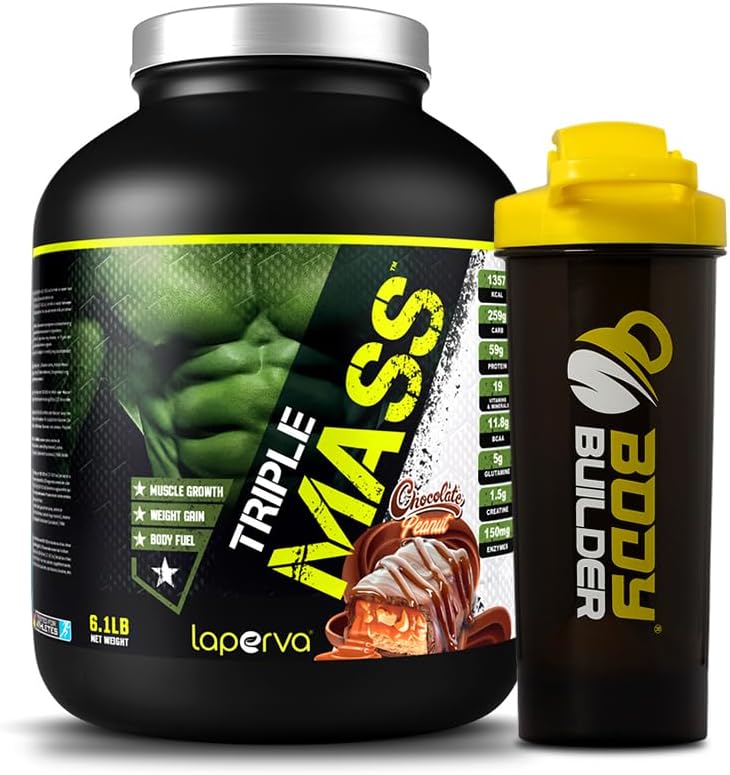گینر افزایش وزن laperva Triple Mass، 6 پوند، طعم شکلات و بادام‌زمینی