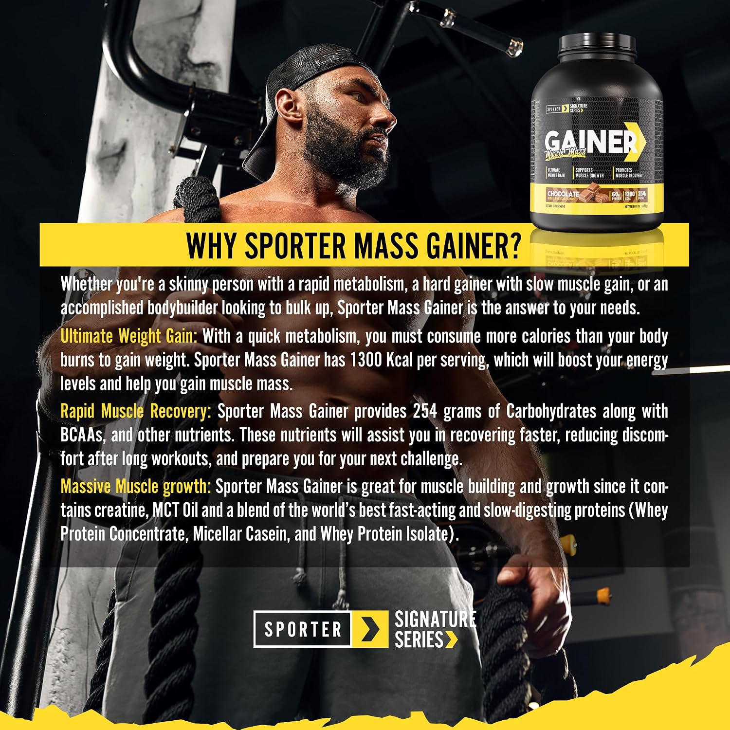 گینر افزایش وزن Sporter، 7 پوند، طعم شکلاتی