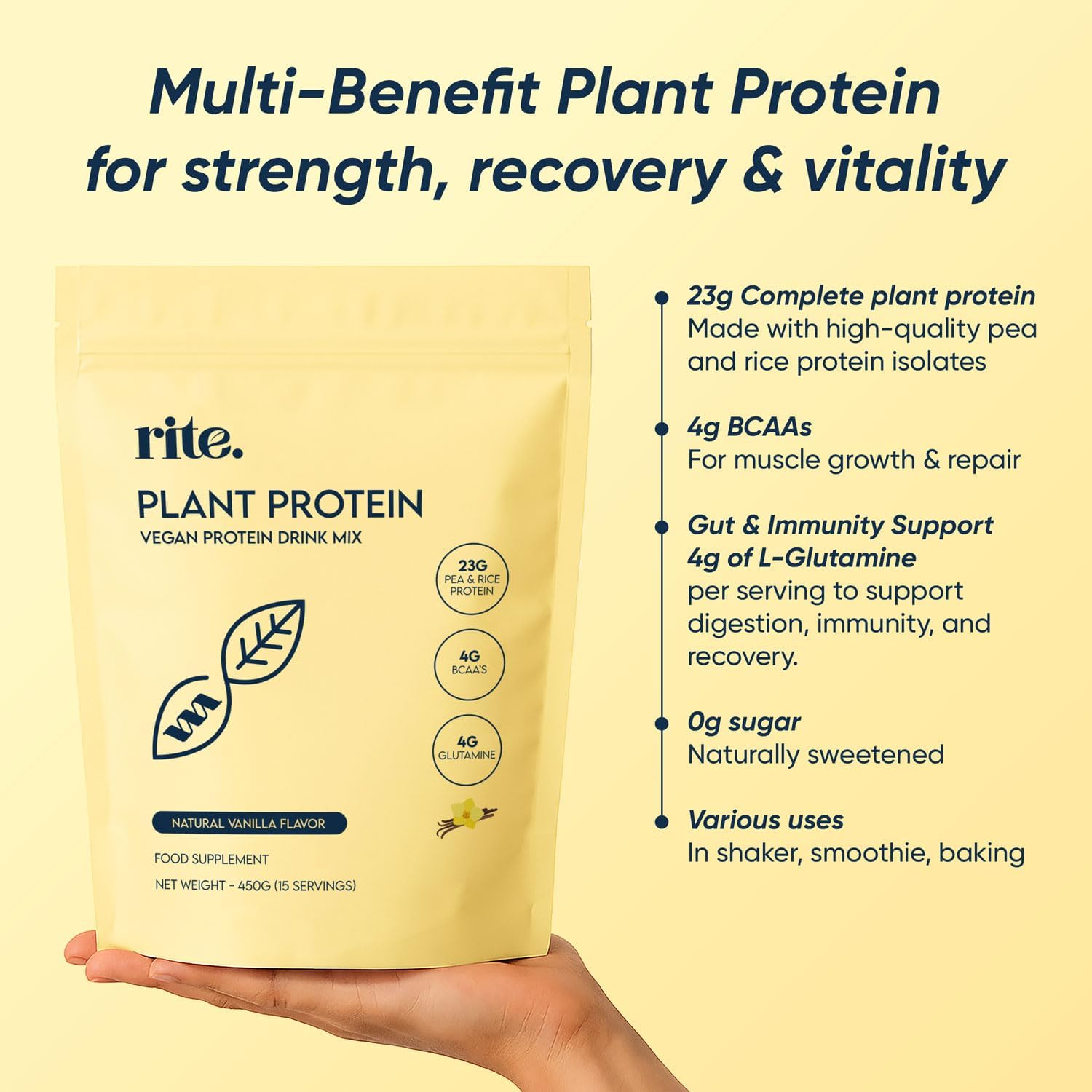گینر افزایش وزن Rite. Performance Protein، 4 گرم پروتئین، 23 گرم، 15 سروینگ، طعم وانیلی