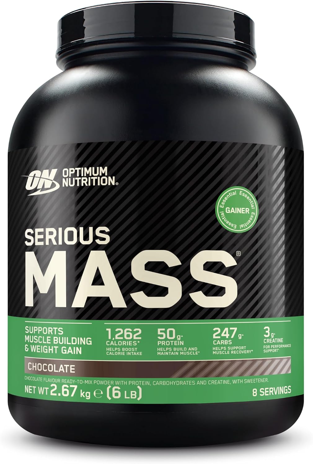 گینر افزایش وزن Optimum Nutrition Serious Mass، 2.66 کیلوگرم، 8 سروینگ، طعم شکلاتی