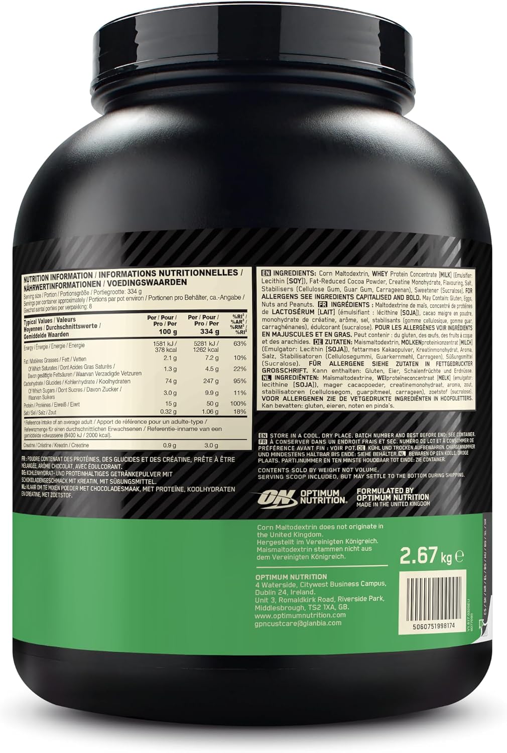 گینر افزایش وزن Optimum Nutrition Serious Mass، 2.66 کیلوگرم، 8 سروینگ، طعم شکلاتی